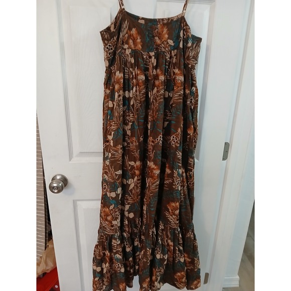 Natural Life M Spaghetti Straps Ruffle Hem Floral Long Maxi Dress Peasant Boho - Picture 3 of 5